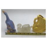 Vintage Miniature Ceramic Bird & Swan Planters Blue Goose Gold Accents Frosted Glass Swan Yellow Shell Swan