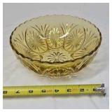 Vintage Amber Depression Glass Bowl Scalloped Rim Starburst & Fan Cut Pattern