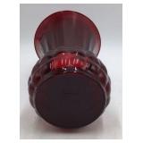 Vintage Ruby Red Glass Vase Flared Scalloped Rim Hobnail Base Depression Style