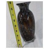 Vintage Art Glass Vase – Brown with White Swirl Marbled Design