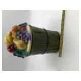 Vintage Ceramic Fruit‑Top Barrel Cookie Jar
