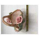 Vintage ceramic basket with rose accents