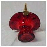 Vintage Ruby Red Glass Basket Vase – Gold Overlay Floral Design with Handle