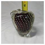Vintage Art Glass Strawberry Paperweight – Bubble Inclusion & Clear Encased