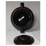 Vintage Brown Glazed Crockery Bean Pot – Two Handles with Lid, USA Marked