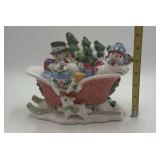 Fitz and Floyd Essentials Snowman Sleigh Figural Centerpiece