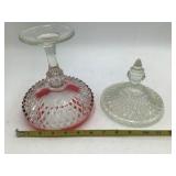 Vintage Ruby Red and Clear Glass Covered Candy Dish Compote