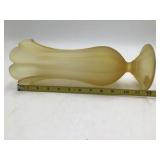 Vintage Fenton Custard Satin Yellow Vase Hand Painted Daisies Scalloped Rim