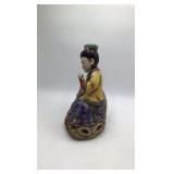 Vintage Chinese Porcelain Figurine Girl Riding Carp Incense Burner Crackle Glaze