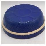 Vintage Blue and Cream Ceramic Mixing Bowl Set Embossed Rim & Striped Patterns