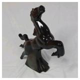 Vintage Black Glossy Ceramic Rearing Stallion Horse Planter Open Cavity Novelty