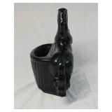 Vintage Black Ceramic Rearing Horse Planter Glossy Glaze Open Back Novelty