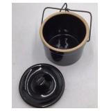 Vintage Black Ceramic Cookie Kettle Jar with Wire Bail Handle Made in Japan