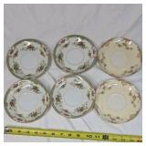 Vintage Floral Saucer Set Gold Trim Hand-Painted Roses & Bouquets 6 Pieces