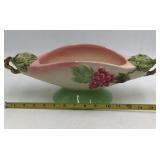 Vintage Tokay USA Pink Grape Leaf Boat Planter Relish Dish Applied Handles