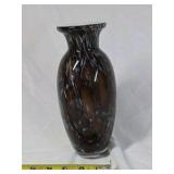 Vintage Art Glass Vase – Brown with White Swirl Marbled Design