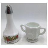 Vintage Gebeco Milk Glass Oil Cruet & Grape Cluster Creamer