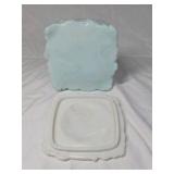 Vintage Milk Glass & Blue Cameo Jewelry Box – Lady Profile Lid with Floral Relief