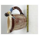 Vintage Cowboy Themed Ceramic Pitcher Bronco Rider Handle Western Barrel Design