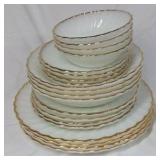 Vintage Fire-King Milk Glass Dinnerware Set Gold Trim Scalloped Edges