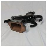 Vintage Black Glossy Ceramic Rearing Stallion Horse Planter Open Cavity Novelty