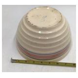 Vintage Blue and Cream Ceramic Mixing Bowl Set Embossed Rim & Striped Patterns