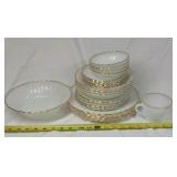 Vintage Fire-King Milk Glass Dinnerware Set Gold Trim Scalloped Edges