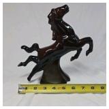 Vintage Black Glossy Ceramic Rearing Stallion Horse Planter Open Cavity Novelty