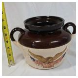Vintage Patriotic Pottery Crock – Eagle & Flag Design (No Lid)