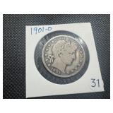 Better Date 1901-O Silver Barber Half Dollar (Greybook Wholesale price for a G4 is $41) Better Date 1901-O Silver Barber Half Dollar (Greybook Wholesale price for a G4 is $41)