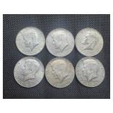 Six 40% Silver Kennedy Half Dollars Six 40% Silver Kennedy Half Dollars