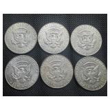 Six 40% Silver Kennedy Half Dollars Six 40% Silver Kennedy Half Dollars