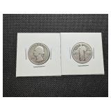 Two Silver Quarters, Standing Liberty and Washington Two Silver Quarters, Standing Liberty and Washington