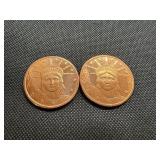 Two Copper One Ounce Rounds Liberty Design Two Copper One Ounce Rounds Liberty Design