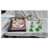 Tea Set and Green Stemmed Glasses Tea Set and Green Stemmed Glasses