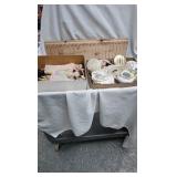 Porcelain Dolls ad tea set with vanity items Porcelain Dolls ad tea set with vanity items