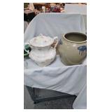 Vintage Porcelain Tureen, Pottery Style Planter, misc Vintage Porcelain Tureen, Pottery Style Planter, misc