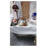 Collectibles, shell wallet purse, cups, doll chair and misc Collectibles, shell wallet purse, cups, doll chair and misc