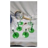 Tea Set and Green Stemmed Glasses Tea Set and Green Stemmed Glasses