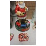 Coca Cola Clock, Shotglasses, Santa Musical Bank w/box Coca Cola Clock, Shotglasses, Santa Musical Bank w/box