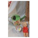 Vintage Tin Lith Bucket and Watering Can-Rubber Toys Vintage Tin Lith Bucket and Watering Can-Rubber Toys