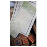 Vintage Wood Blocks, Sewing Box, Handkerchiefs, etc Vintage Wood Blocks, Sewing Box, Handkerchiefs, etc