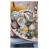 Vintage Easter Lot with Glass Woven Basket Vintage Easter Lot with Glass Woven Basket