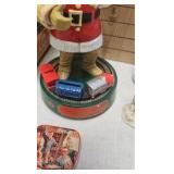 Coca Cola Clock, Shotglasses, Santa Musical Bank w/box Coca Cola Clock, Shotglasses, Santa Musical Bank w/box
