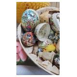 Vintage Easter Lot with Glass Woven Basket Vintage Easter Lot with Glass Woven Basket