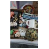 Collectibles, shell wallet purse, cups, doll chair and misc Collectibles, shell wallet purse, cups, doll chair and misc