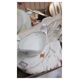 Porcelain Dolls ad tea set with vanity items Porcelain Dolls ad tea set with vanity items