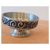 Vintage Pewter Footed Bowl by Vaga Norsk Tinn (Norway) / Ornate Rosemaling design / #31 2 3/4' x 4 1/2'
