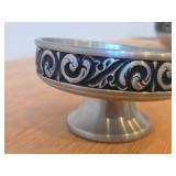 Vintage Pewter Footed Bowl by Vaga Norsk Tinn (Norway) / Ornate Rosemaling design / #31 2 3/4' x 4 1/2'