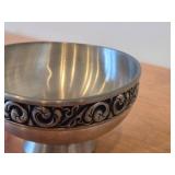 Vintage Pewter Footed Bowl by Vaga Norsk Tinn (Norway) / Ornate Rosemailing design / #31 3 1/2' x 6 1/2'